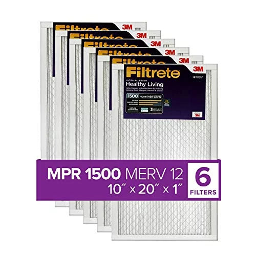 Filtrete 10x20x1, AC Furnace Air Filter, MPR 1500, Healthy Living Ultra Allergen, 6-Pack (exact dimensions 9.81 x 19.81 x 0.78)