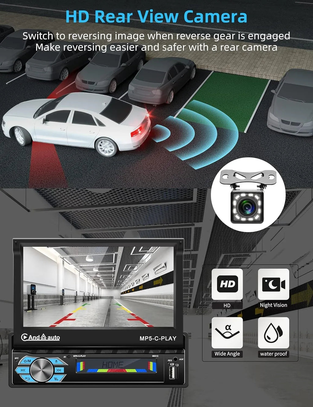 THONZER Carplay Car Stereo with Android Auto Bluetooth,7 Inch Flip Out Touchscreen Car Radio,Car Audio Receivers Support Phone Mirror Link,with FM Radio/Backup Camera/USB TF AUX-in Port