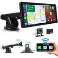 Podofo 7-32V 10.26" Portable Touch Screen Car Stereo Radio Wireless Carplay Android Auto Mirror Link FM Bluetooth AUX for Car Suv Van Pickup Vehicles, with 64G Card&Backup Camera