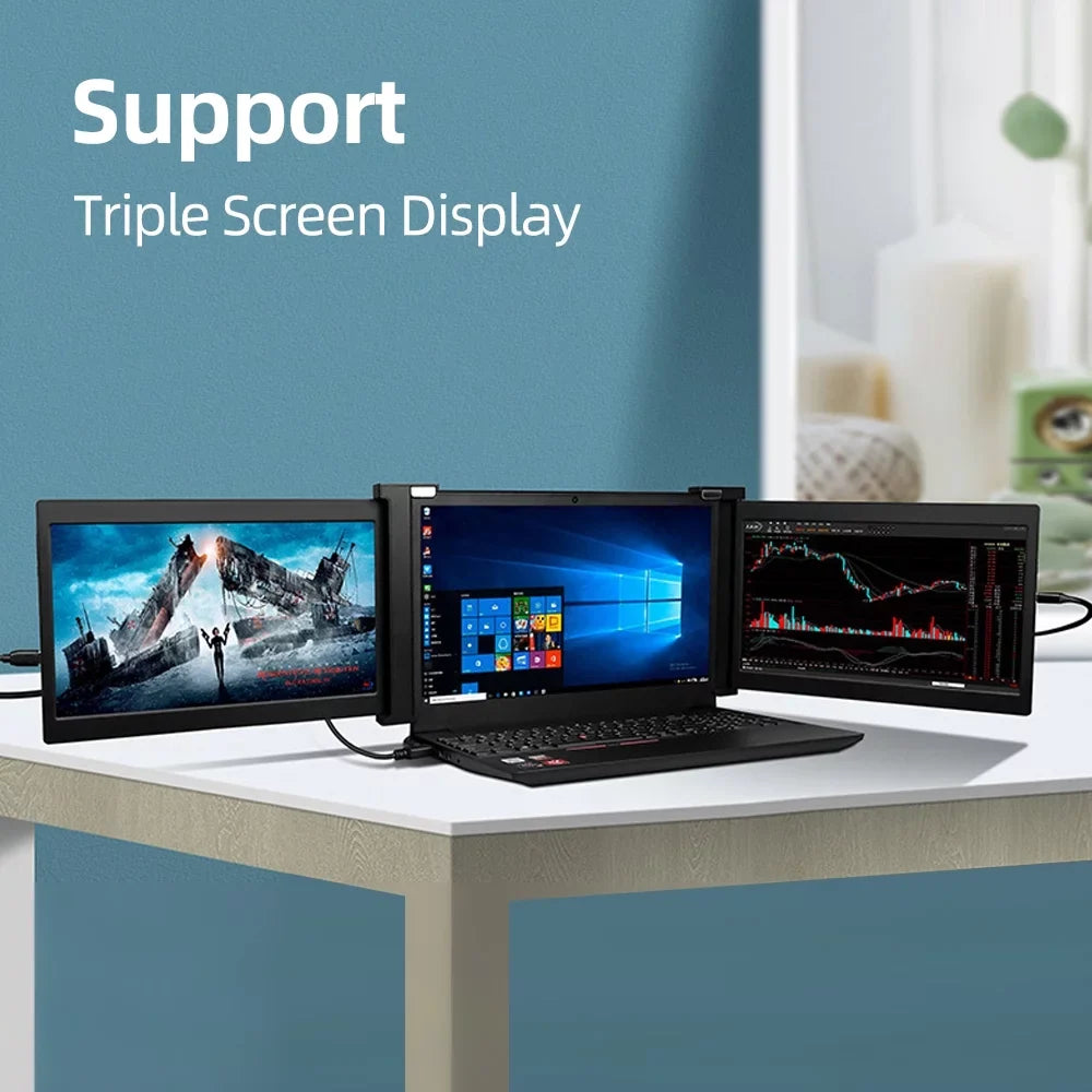 Anself 13.3 inch Portable Triple-screen  Laptop Expansion Screen 1920*1080 Resolution Easy Installation for 13.3-16.5 inch Laptop