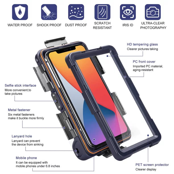 UrbanX Professional [15m/50ft] Swimming Diving Surfing Snorkeling Photo Video Waterproof Protective Case Underwater Housing for  Xperia X Performance And all Phones Up to 6.9 Inch LCD with Lanyard