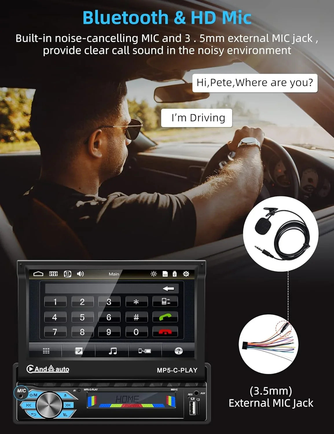 THONZER Carplay Car Stereo with Android Auto Bluetooth,7 Inch Flip Out Touchscreen Car Radio,Car Audio Receivers Support Phone Mirror Link,with FM Radio/Backup Camera/USB TF AUX-in Port