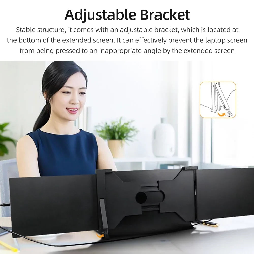 Anself 13.3 inch Portable Triple-screen  Laptop Expansion Screen 1920*1080 Resolution Easy Installation for 13.3-16.5 inch Laptop