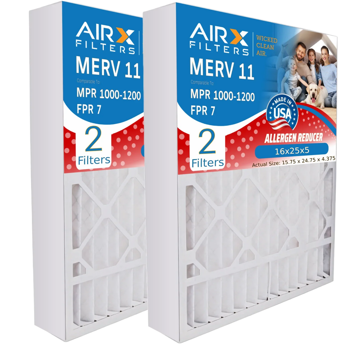 16x25x5 Air Filter MERV 11 Comparable to MPR 1000, MPR 1200 & FPR 7 appropriate with Lennox X0583 Air Filter 2 Pack by AIRX FILTERS WICKED CLEAN AIR.